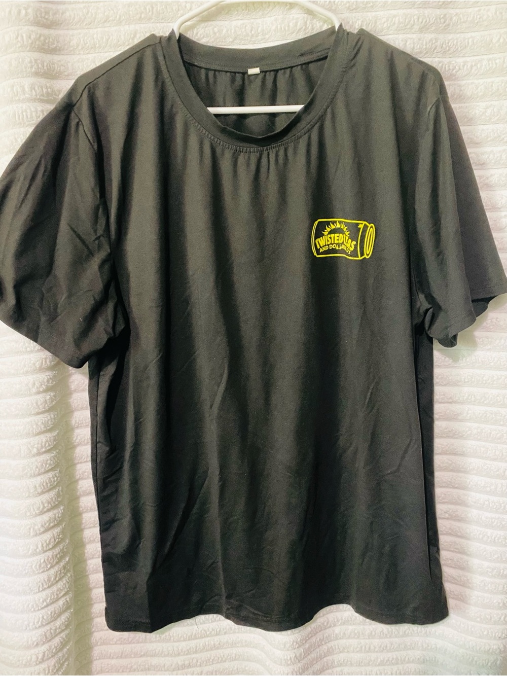 Twisted Black Short Sleeve Tee with Yellow Chest Logo